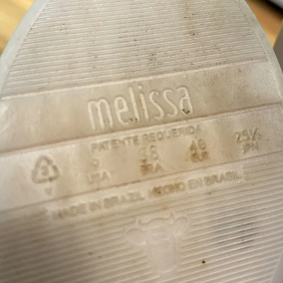 ✨ MELISSA ✨ Cream And Gold Glitter Bow Jelly D’Orsay Flats Size US 9 - Picture 10 of 11